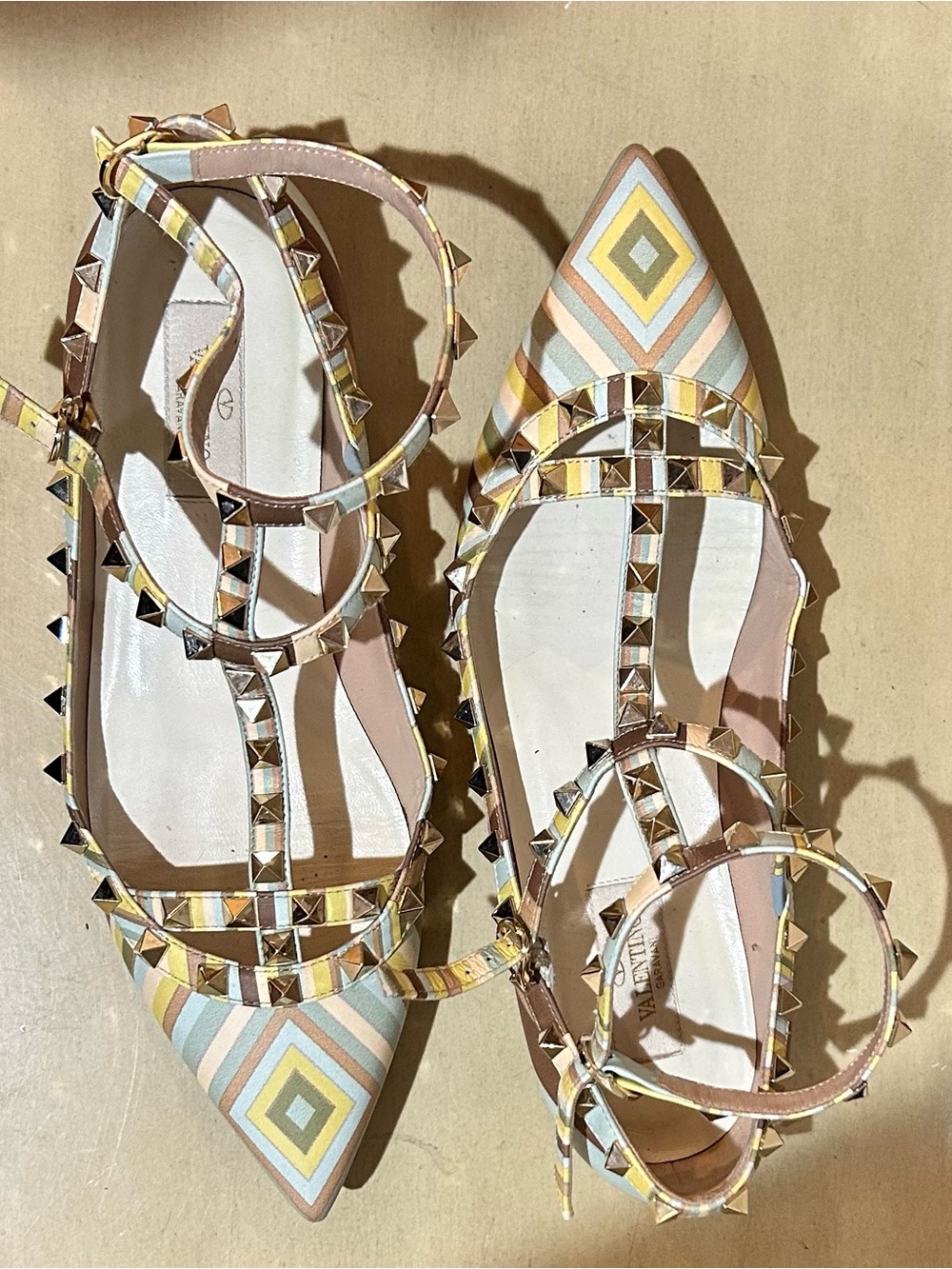 Valentino Pointed-Toe Studded Flats in Yellow, Blue, Pink & Cream
